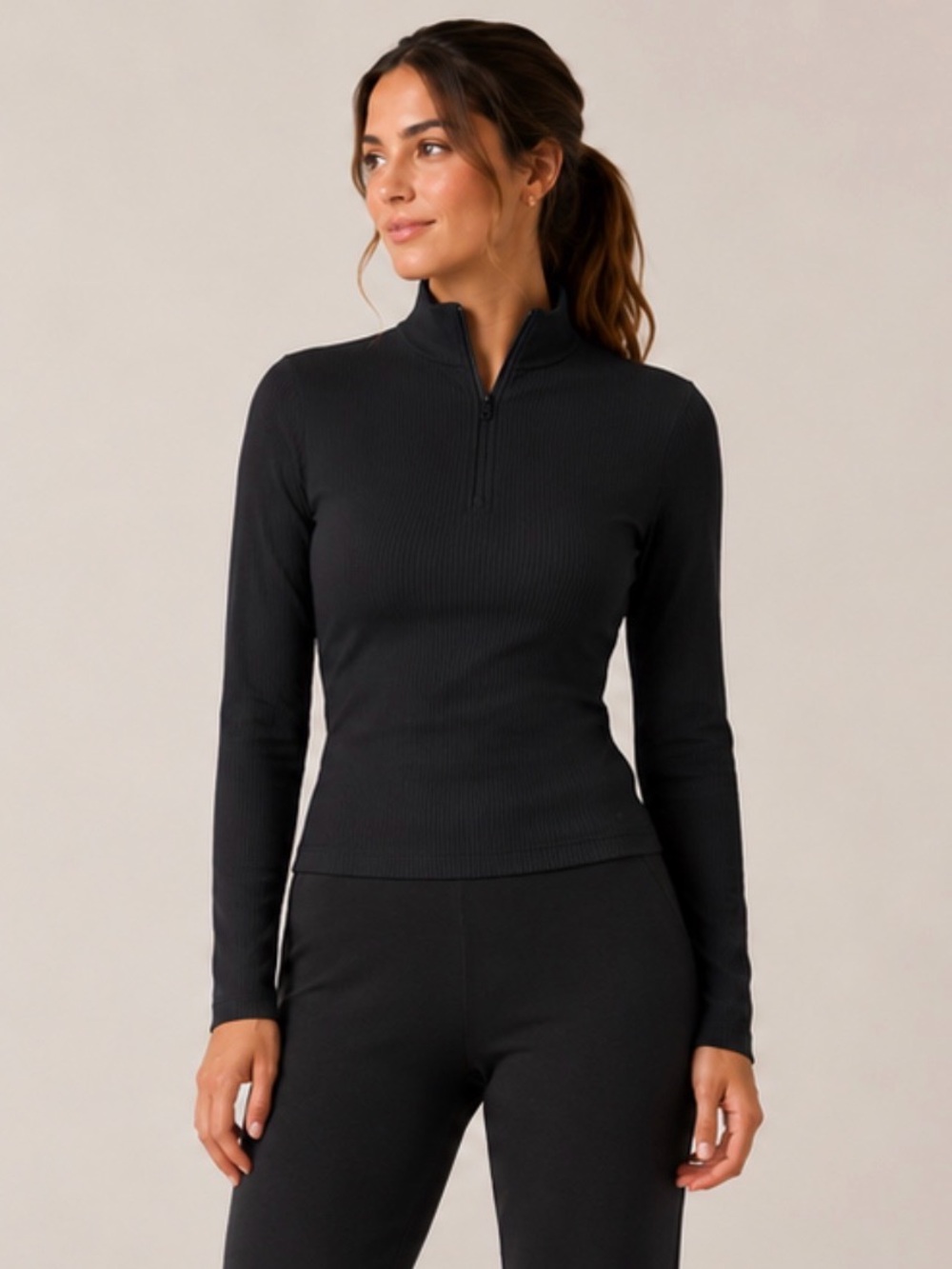 Mondetta Black Ribbed 1/2 Zip Top women’s small NWT